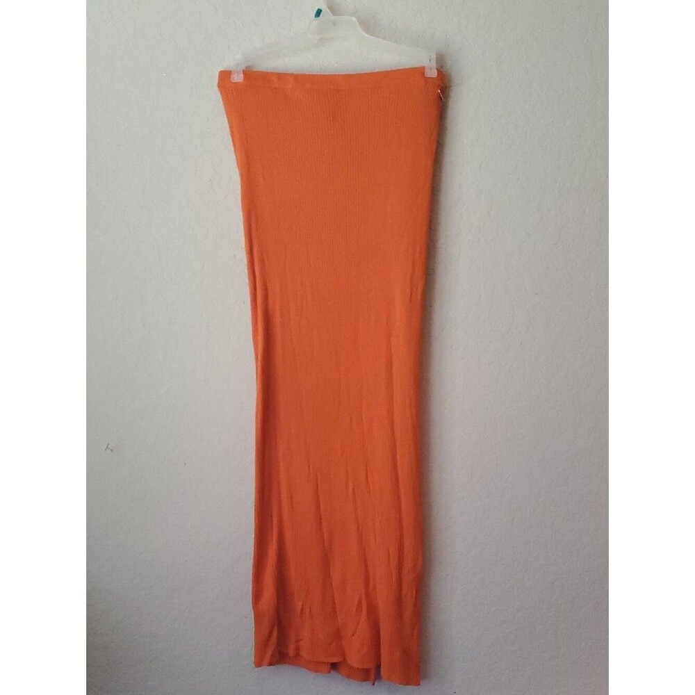 Savage X Fenty Sol Orange Featherweight Knit Slit Skirt Maxi Long Ribbed Large L